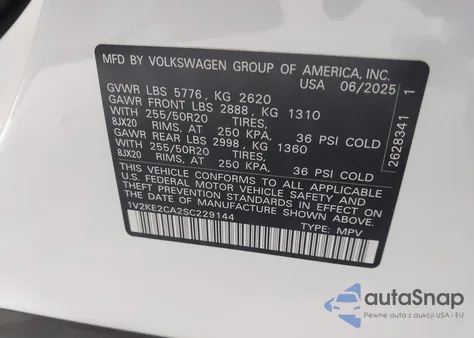 2025 Volkswagen Atlas Cross Sport 2.0T Se W/Technology z USA, uszkodzony, nr VIN 1V2KE2CA2SC229144